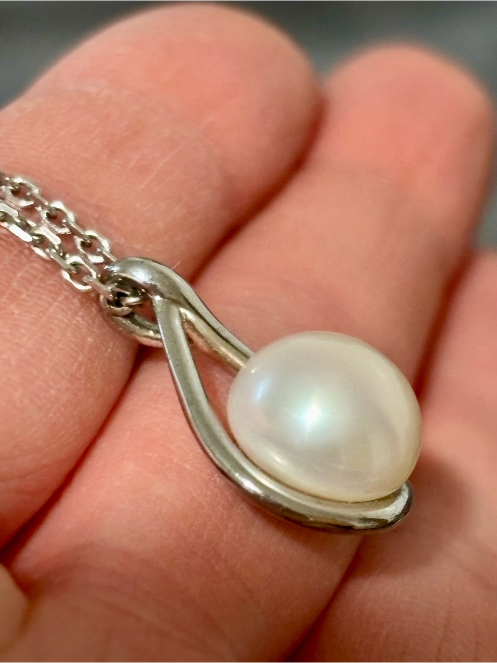 Sterling Silver Pearl Teardrop Pendant Necklace - White Pearl - Picture 2 of 10
